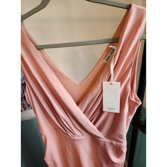 Grace Karin Ruched Sleeveless Dress – Asymmetrical Hem, Size Large Blush Pink - Picture 2 of 6